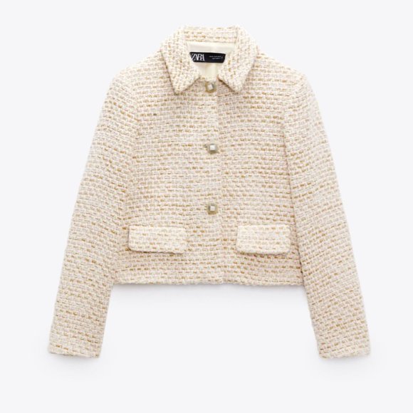 ZARA STRUCTURED TEXTURED TWEED SHORT JACKET LIMITED EDITION S,M PINK WHITE - Picture 6 of 14